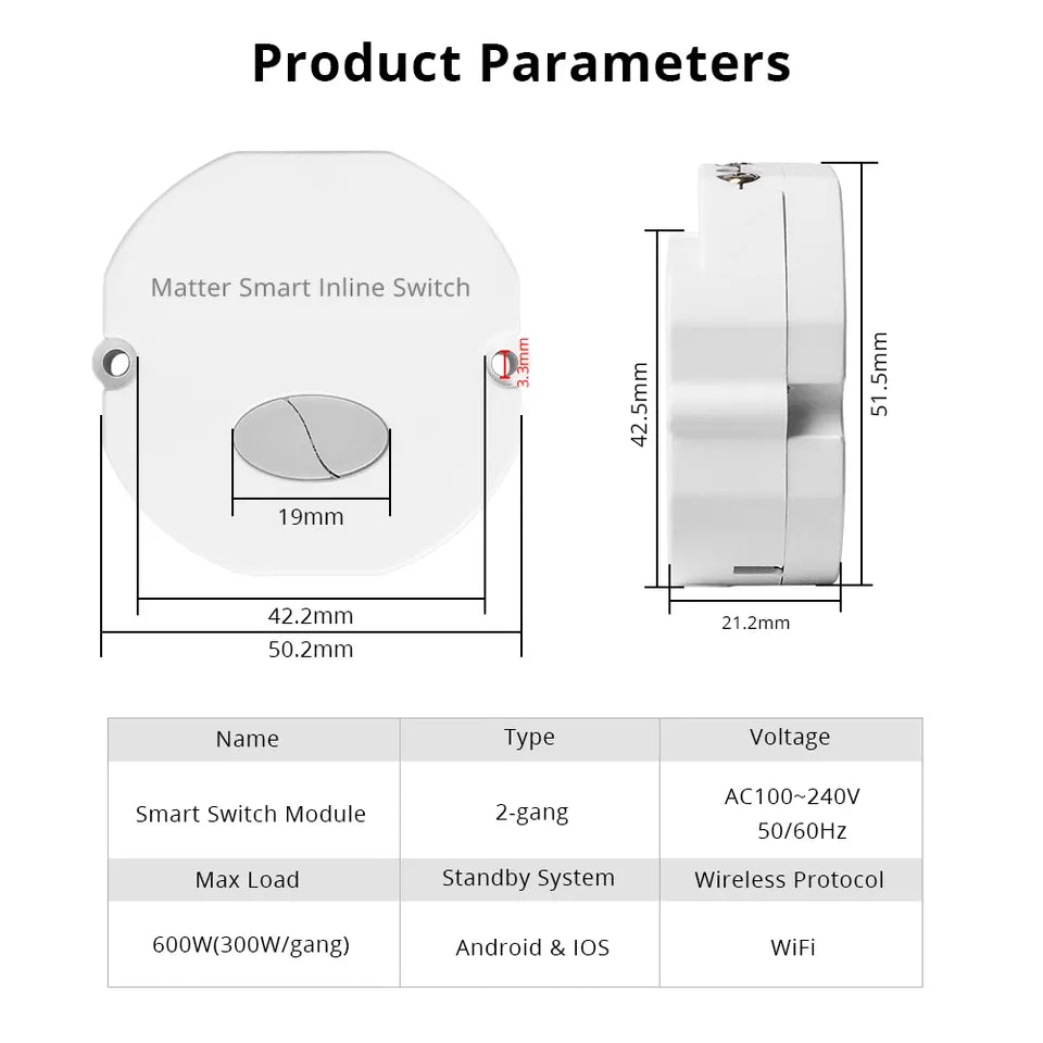 Módulo Matter a través de WiFi - 2 Gang - HomeKit | Página principal de Google | Cosas inteligentes