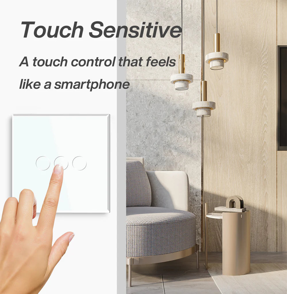 Painel de Vidro Interruptor 3 Gang 86*86mm para Integração em Zigbee Desire - GL86P3W