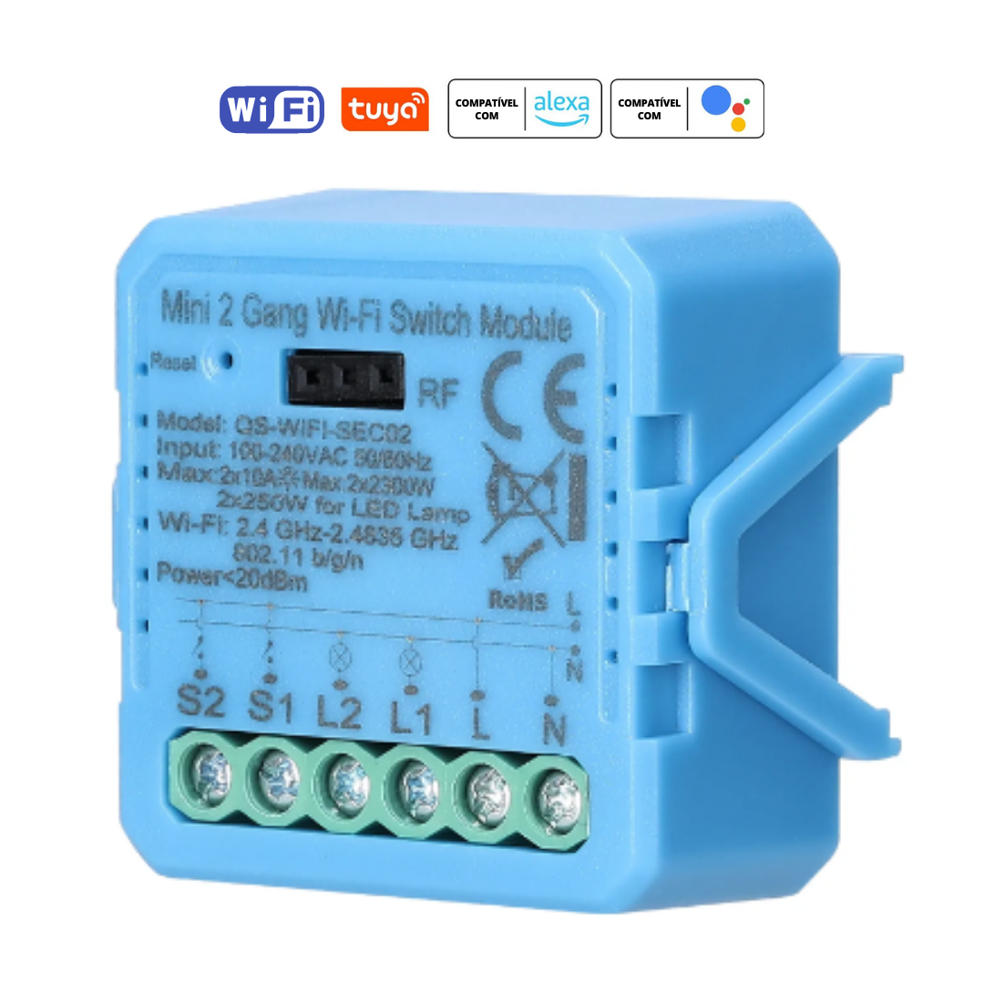 Mini Módulo de Luzes Wi-Fi Simples (2 gang) – Tuya / Smartlife