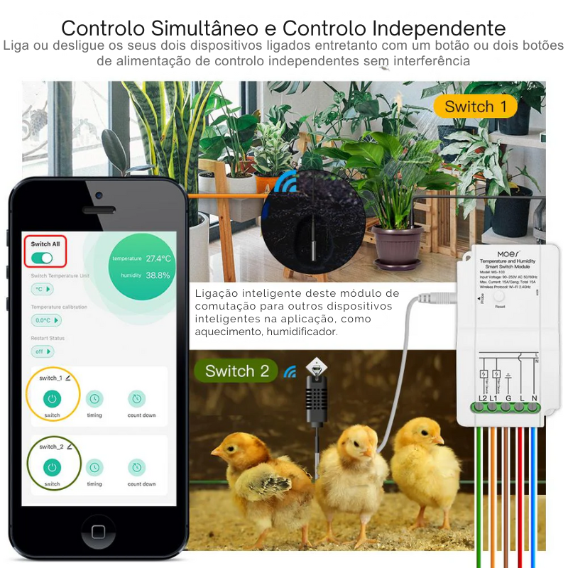 Módulo de conmutación Wi-Fi con controlador de temperatura y humedad - Tuya/Smartlife