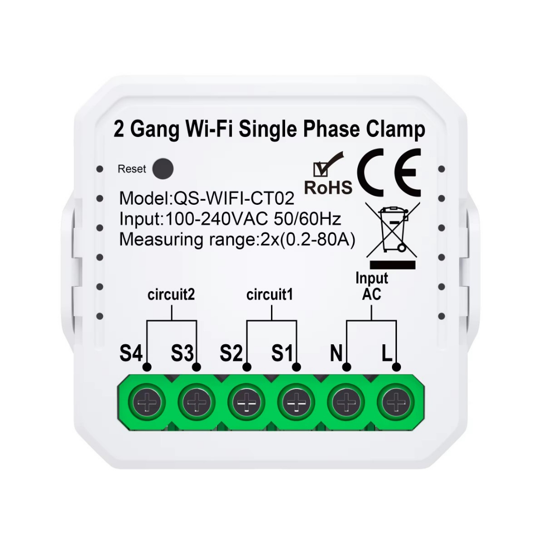 Medidor de consumo bifásico - Wi-Fi - Tuya / Smartlife