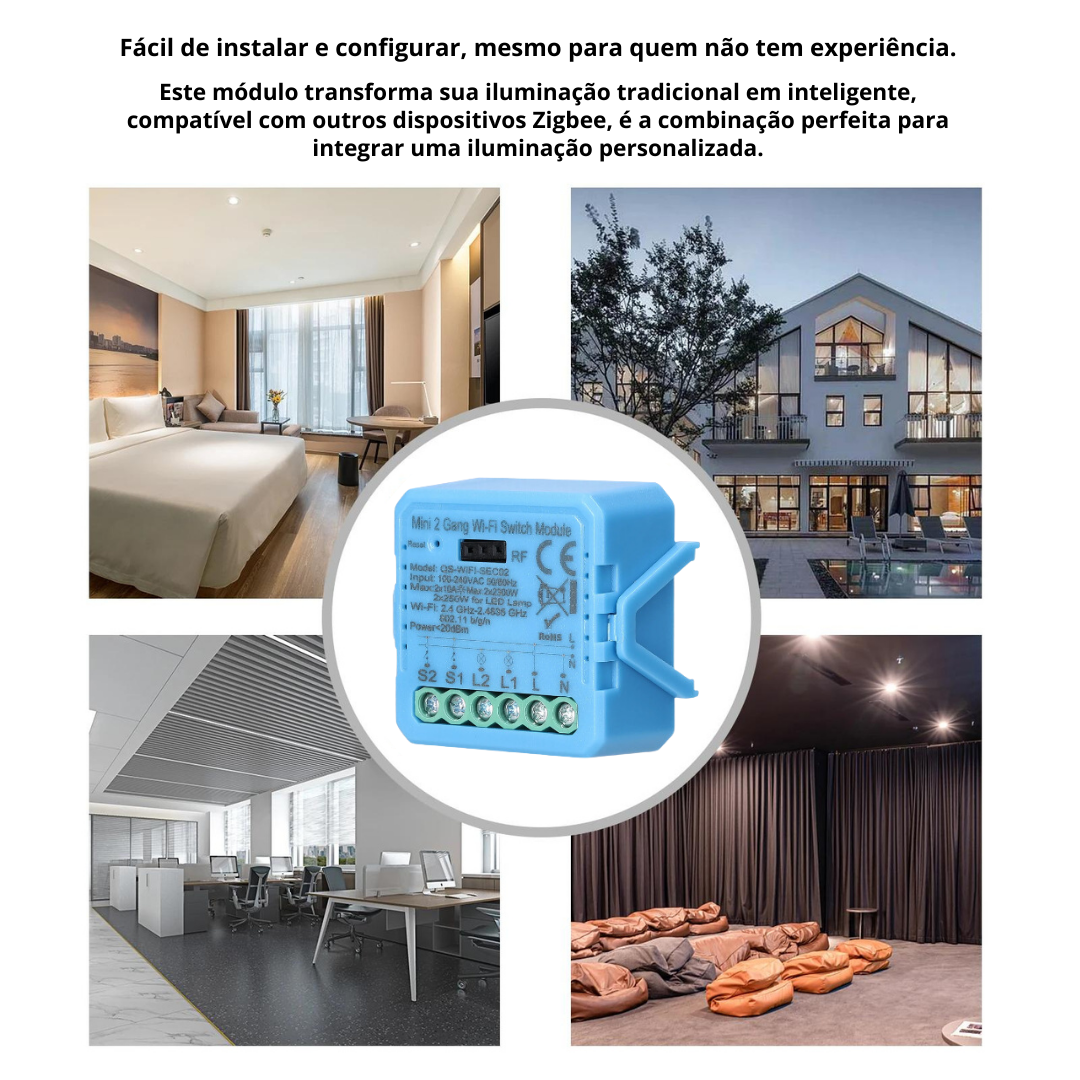 Mini Módulo de Luzes Wi-Fi Simples (2 gang) – Tuya / Smartlife