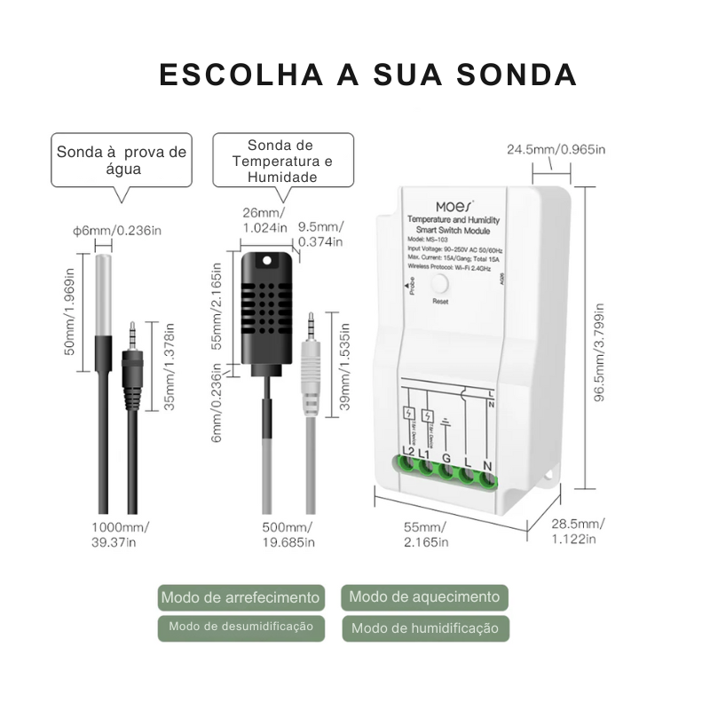 Módulo de conmutación Wi-Fi con controlador de temperatura y humedad - Tuya/Smartlife