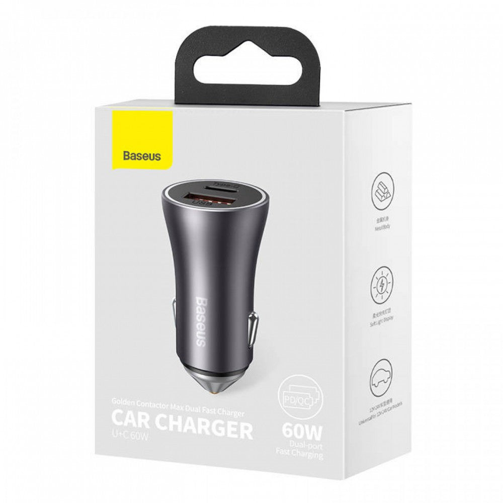 Carregador Veicular Carro Baseus 60w Turbo Usb-a /tipo-c Pd
