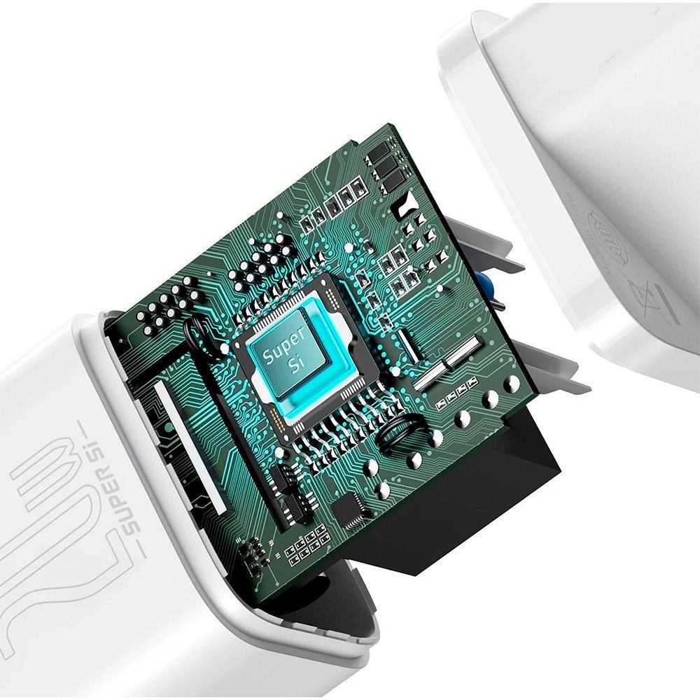 Cargador rápido Baseus Super Si con cable USB-C a Lightning de 1 m, color blanco