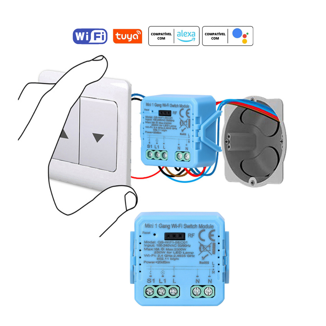 Mini Módulo de Luzes Wi-Fi Simples (1 gang) – Tuya / Smartlife