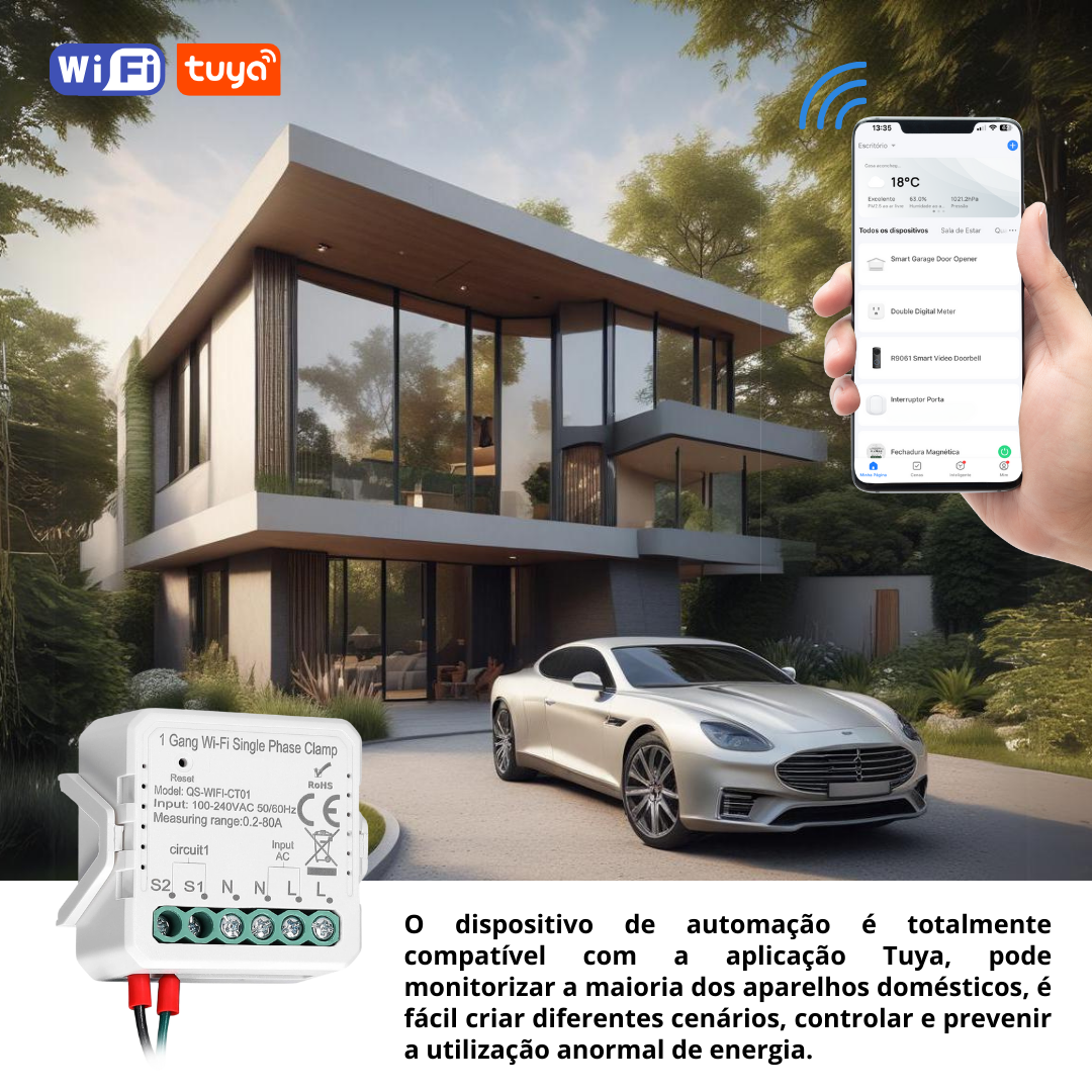 Contador de consumo monofásico - Wi-Fi - Tuya / Smartlife