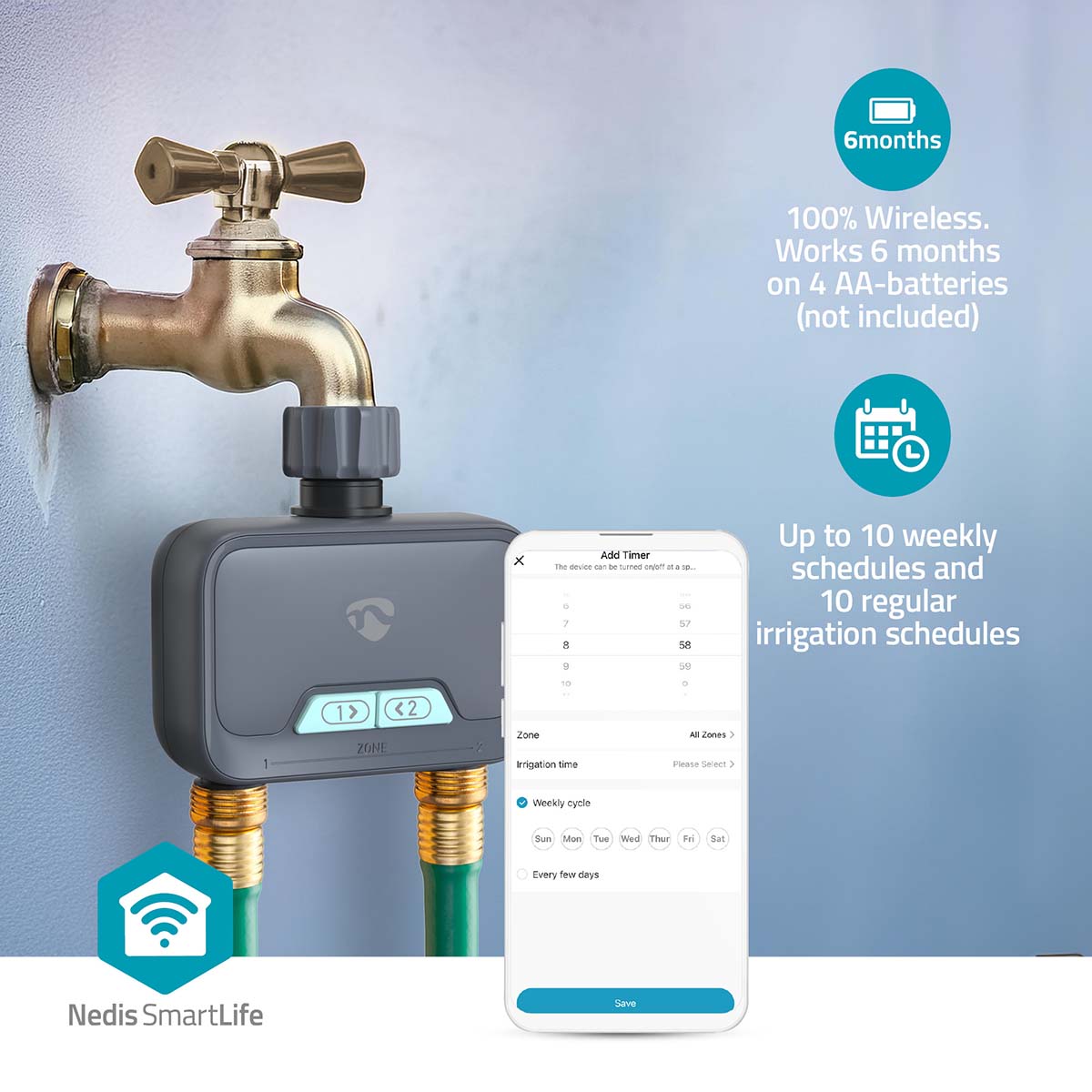 Rega Inteligente Dupla Bluetooth - Nedis - Tuya / Smart Life