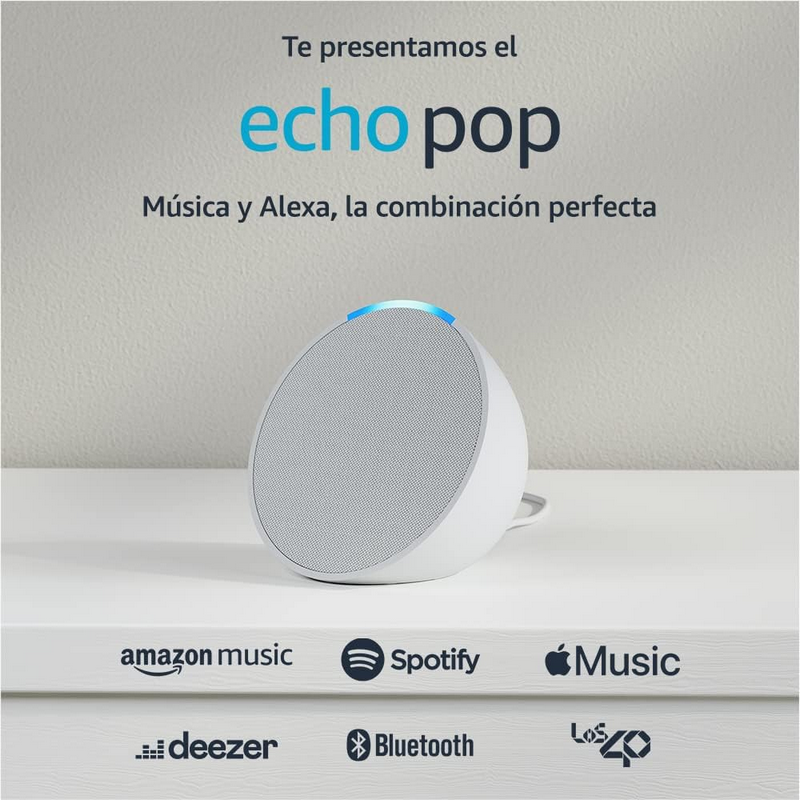 Eco Pop | Altavoz compacto e inteligente de sonido completo con Wi-Fi, Bluetooth y Alexa | Blanco