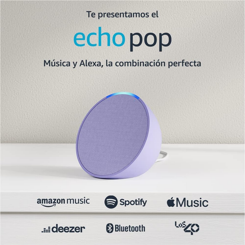 Eco Pop | Altavoz compacto e inteligente de sonido completo con Wi-Fi, Bluetooth y Alexa | Lavanda