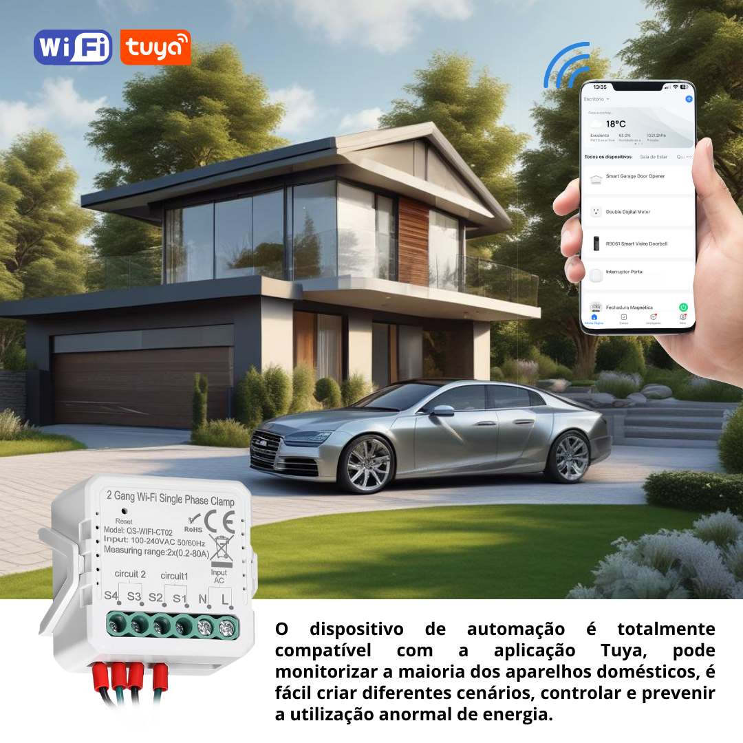 Medidor de consumo bifásico - Wi-Fi - Tuya / Smartlife