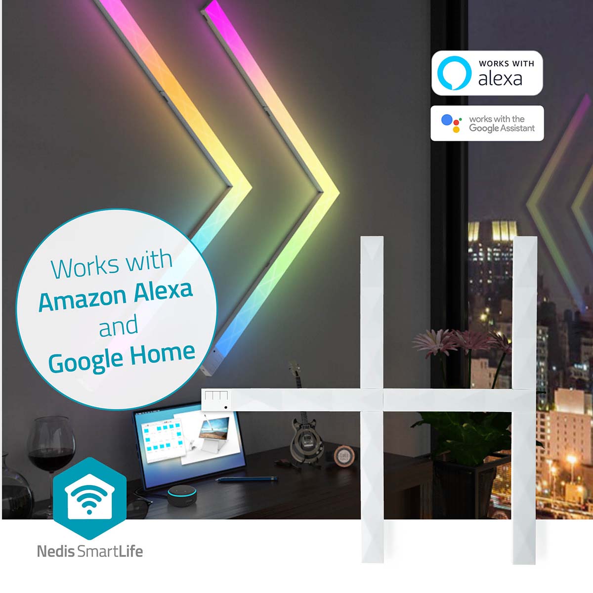 Barras de Luz de Parede Inteligentes Wi-Fi - Nedis - Tuya / SmartLife