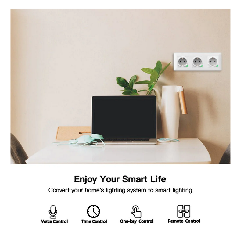 Tomada de Parede Inteligente Moes - Wi-Fi - Branco - 16A - Tuya / Smartlife