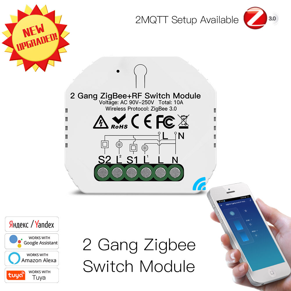 Módulo de Luzes - Zigbee 3.0 + RF para 2 Interruptores Moes - Tuya / Smartlife - MS-104BZ