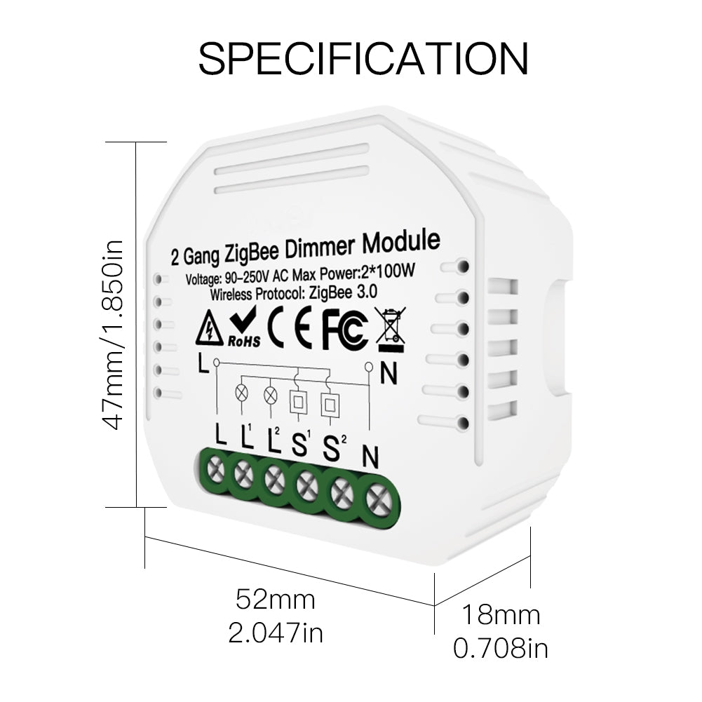 Módulo de Luzes Dimmer Duplo - Zigbee 3.0 para Interruptor Duplo Moes - Tuya / Smartlife - MS-105BZ