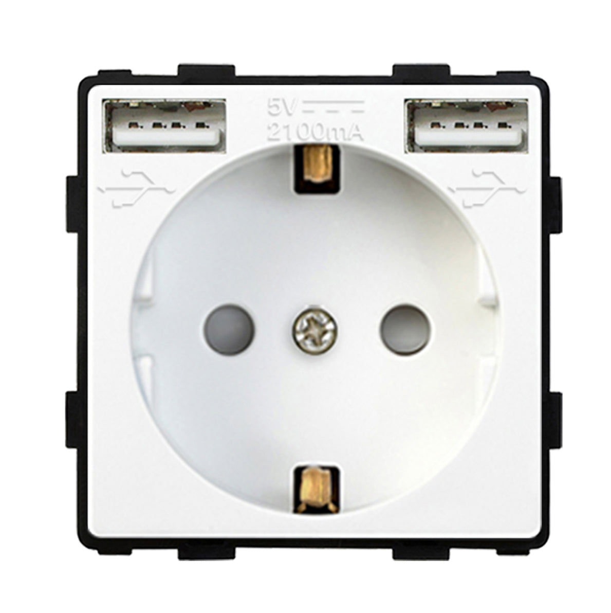 Toma de corriente mecánica común con doble USB para integración - Línea Desire Blanca