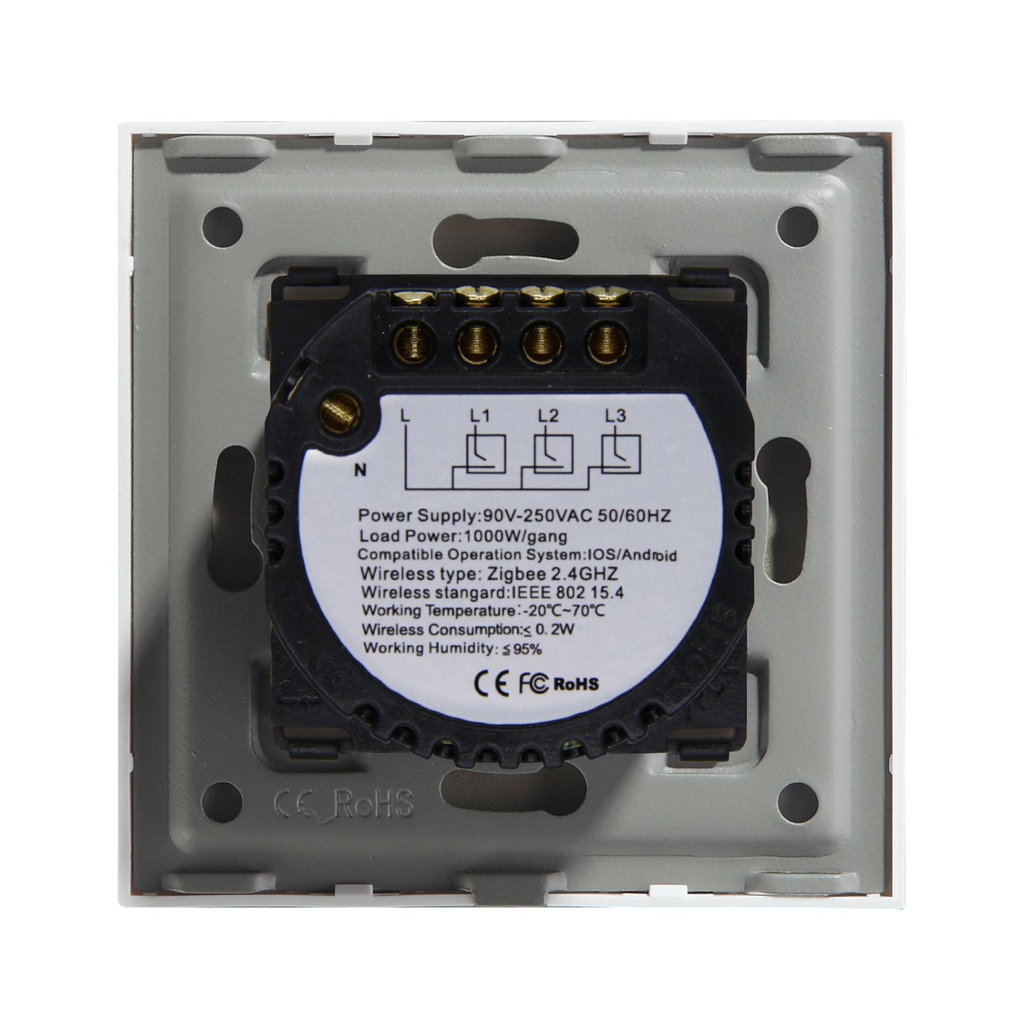 Interruptor Zigbee Desire - 3 Gang - 86x86mm - Vidro Branco - Tuya / Smartlife