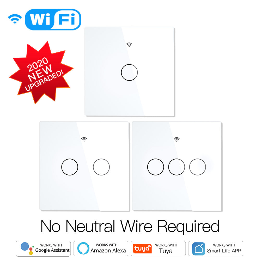 Interruptor Touch de Luz Wi-Fi + RF Branco - 3 Gang Moes - SEM NEUTRO - Gama Simple Touch - Tuya / Smartlife - WS-EU3-L
