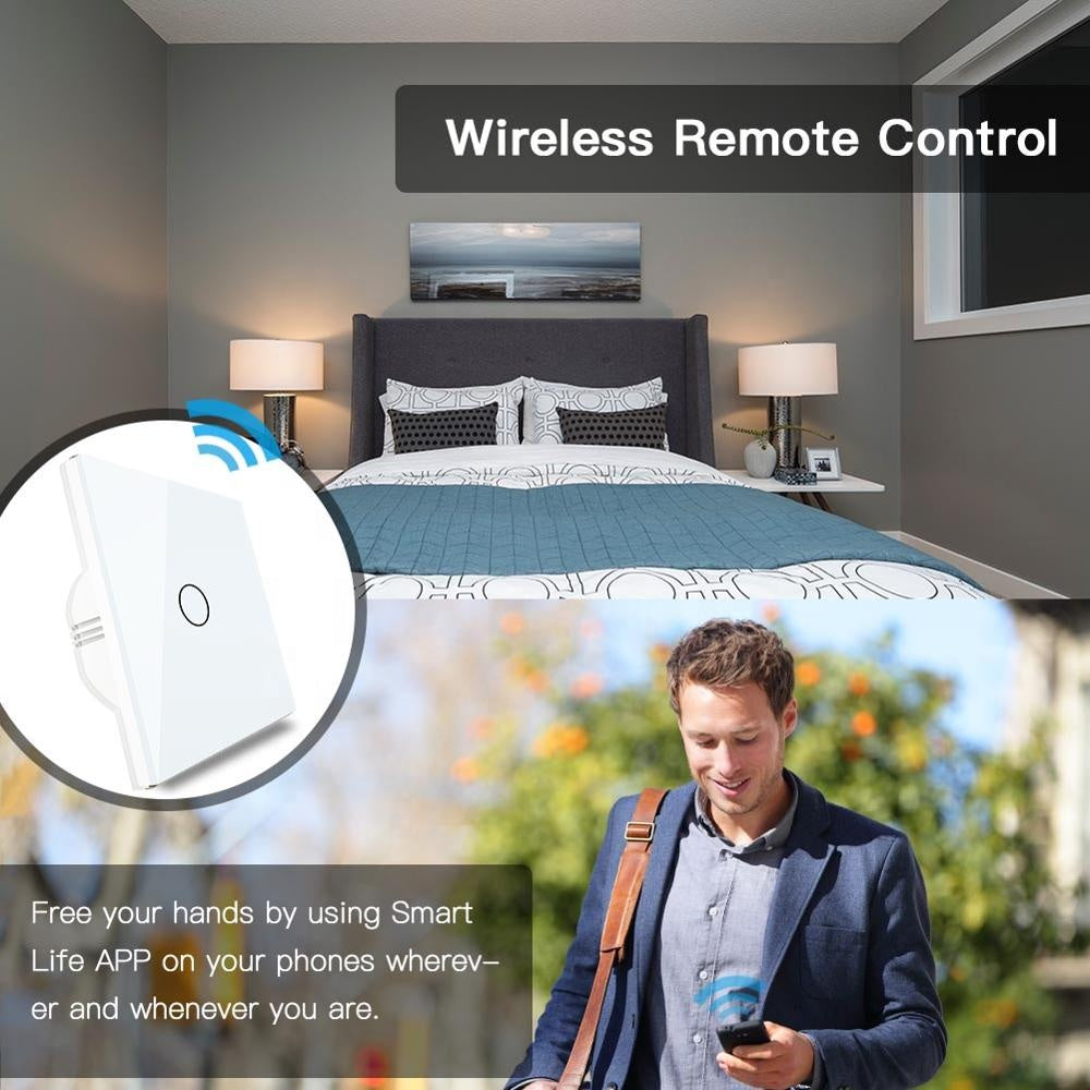 Interruptor Touch de Luz Wi-Fi + RF Branco - 1 Gang Moes - SEM NEUTRO - Gama Simple Touch - Tuya / Smartlife - WS-EU1-L
