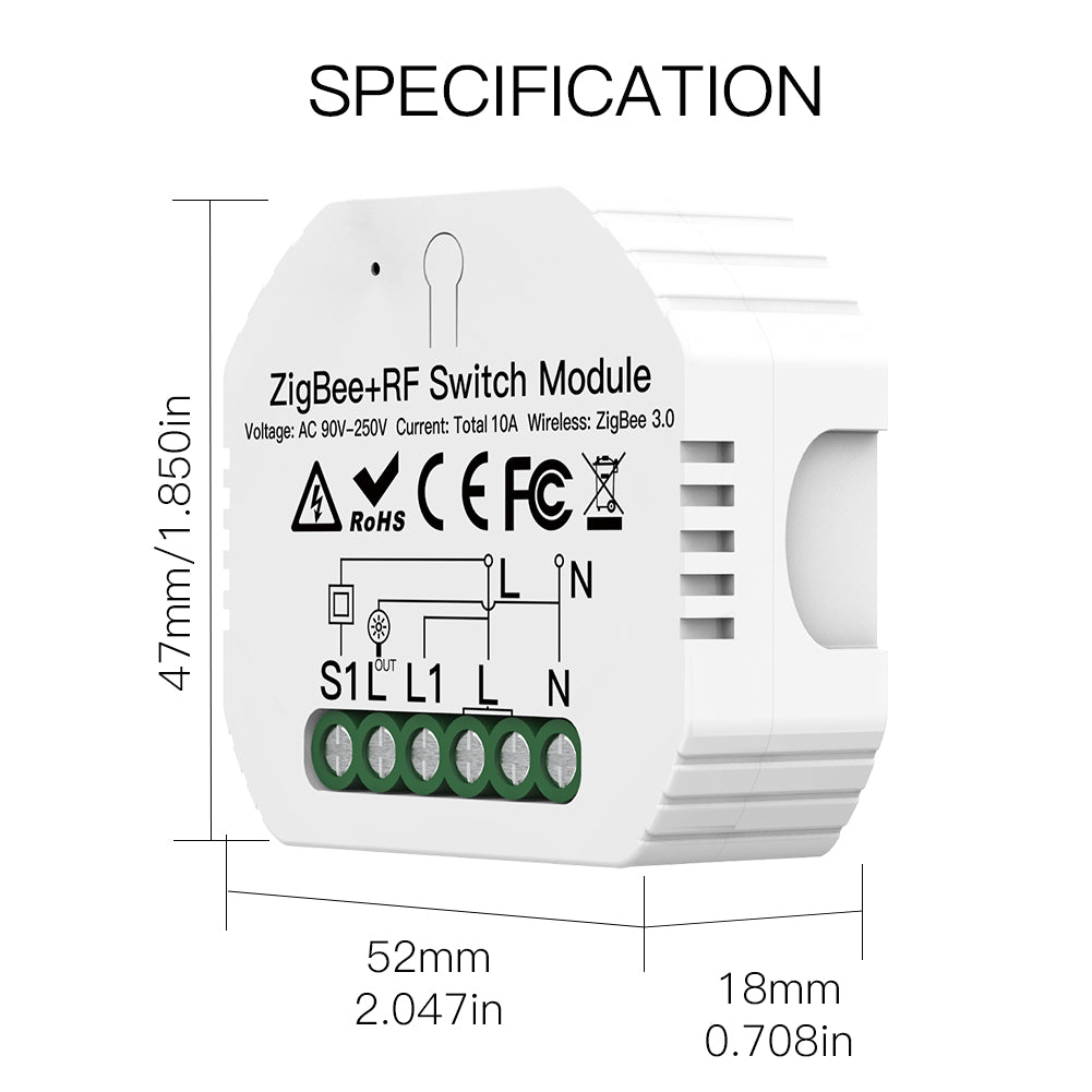 Módulo de Luzes Simples - Zigbee 3.0 + RF para 1 Interruptor Moes - Tuya / Smartlife - MS-104Z