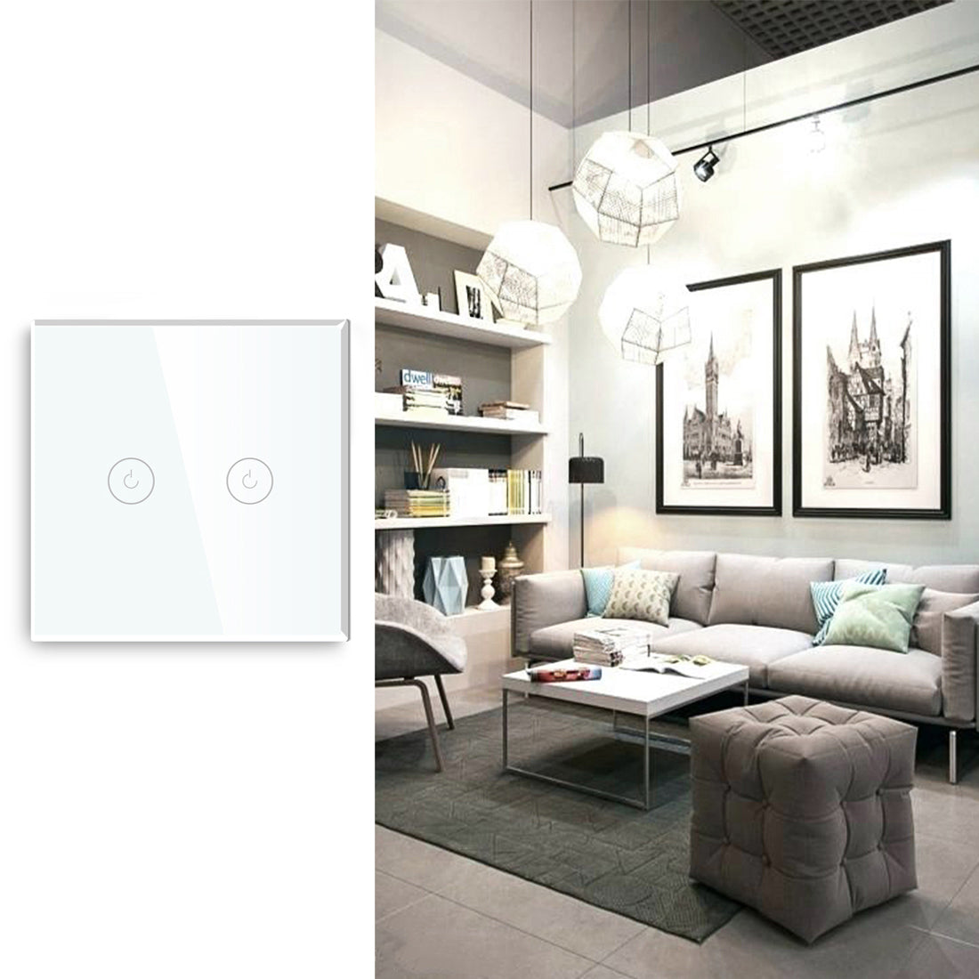 Painel de Vidro Interruptor 2 Gangs 86*86mm para Integração em Zigbee Desire - GL86P2W