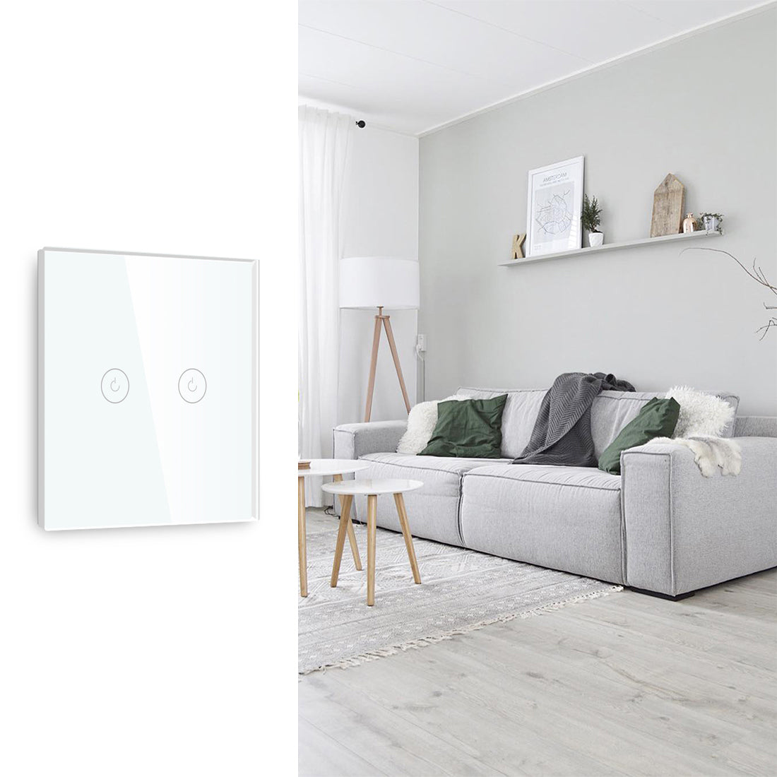 Painel de Vidro Interruptor 2 Gangs 86*86mm para Integração em Zigbee Desire - GL86P2W