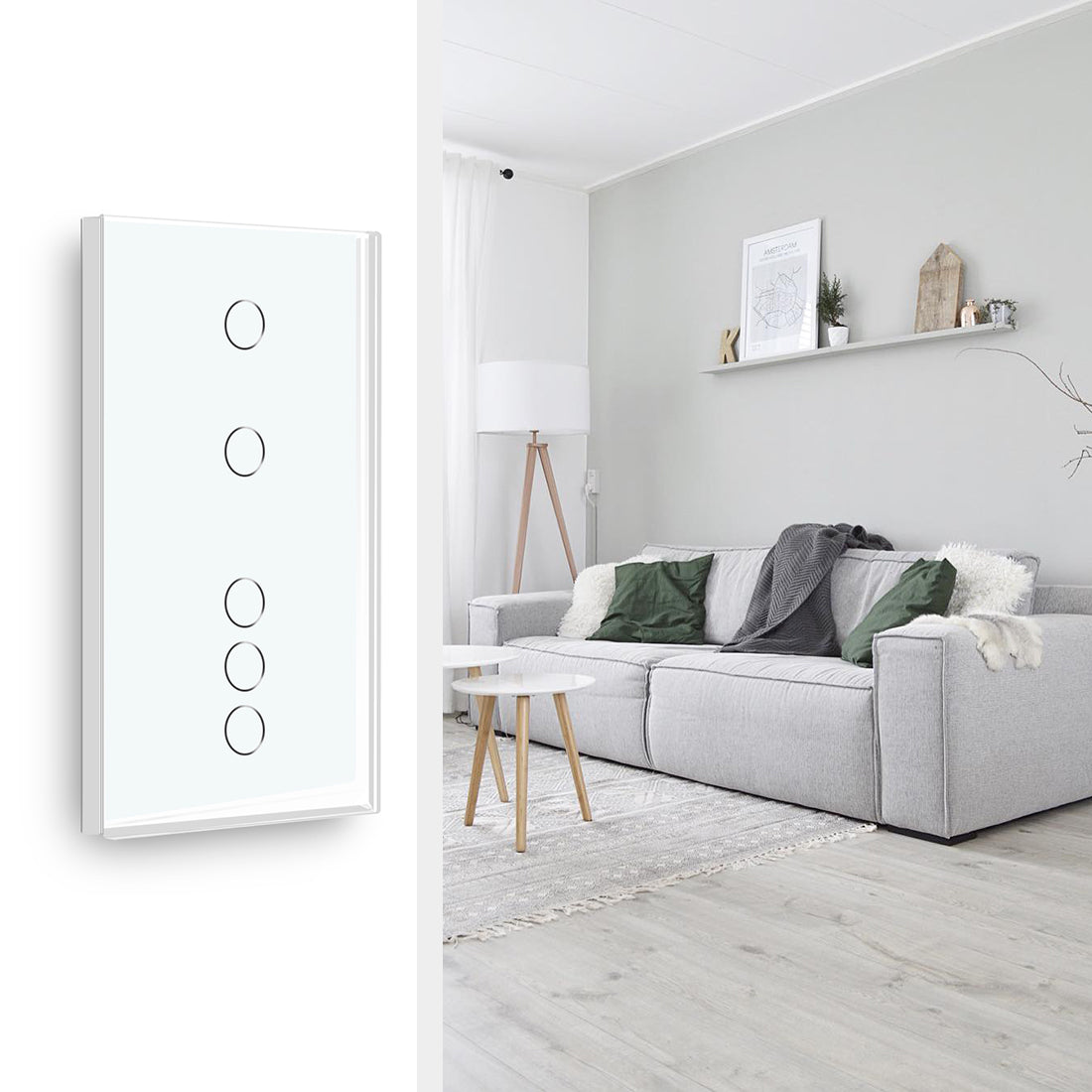 Interruptor Zigbee Desire - 2 + 3 Gang - 157*86mm - Vidro Branco - Tuya / Smartlife