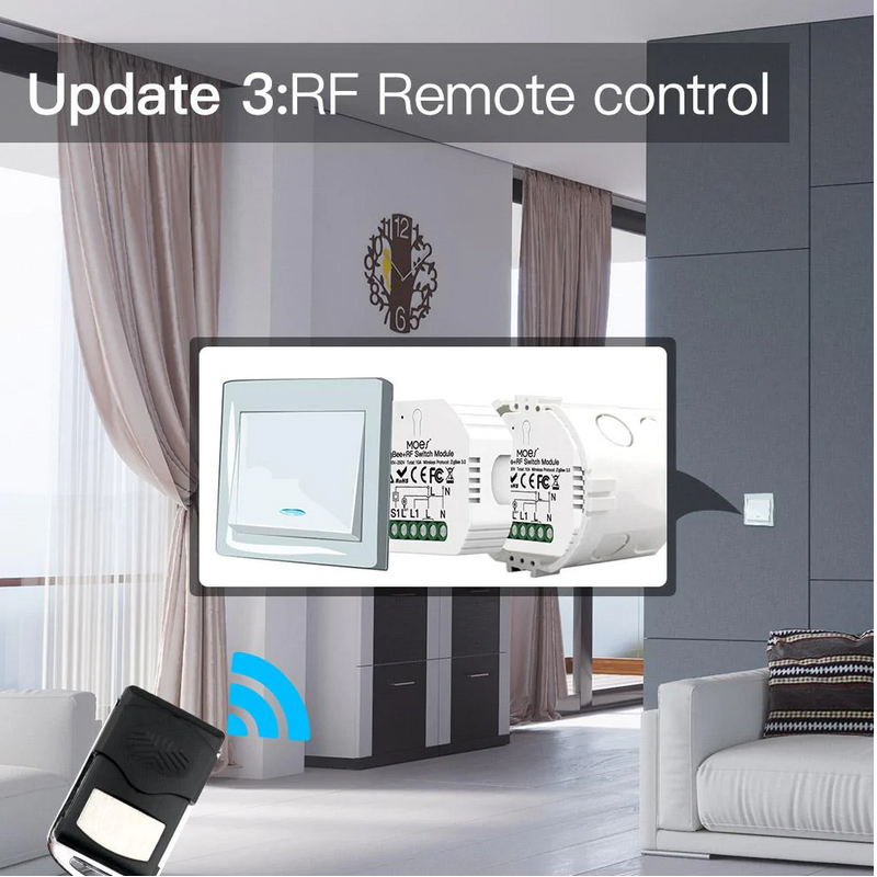 Módulo de Luzes - Zigbee 3.0 + RF para 2 Interruptores Moes - Tuya / Smartlife - MS-104BZ