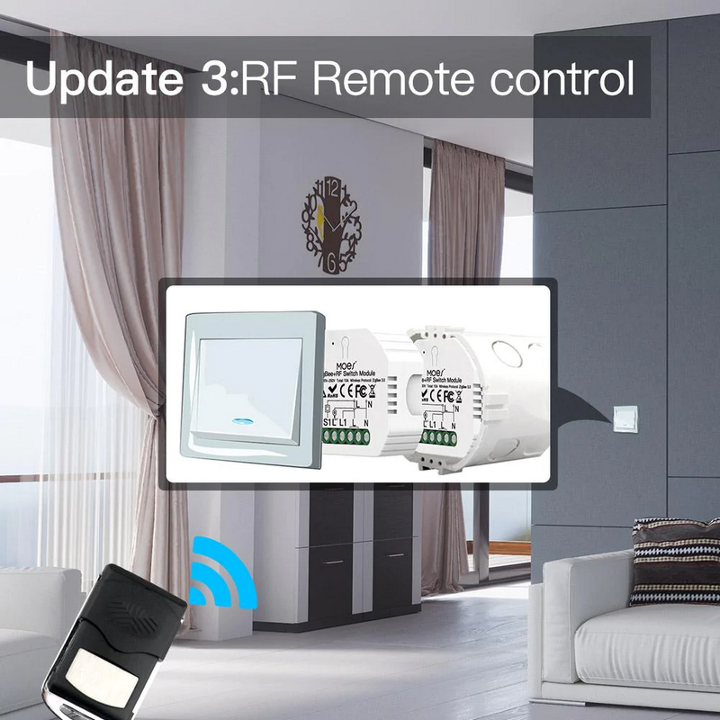 Módulo de Luzes Simples - Zigbee 3.0 + RF para 1 Interruptor Moes - Tuya / Smartlife - MS-104Z