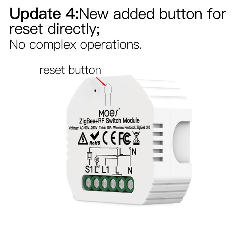 Módulo de Luzes Simples - Zigbee 3.0 + RF para 1 Interruptor Moes - Tuya / Smartlife - MS-104Z