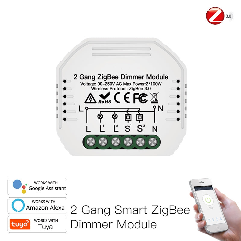 Módulo de Luzes Dimmer Duplo - Zigbee 3.0 para Interruptor Duplo Moes - Tuya / Smartlife - MS-105BZ