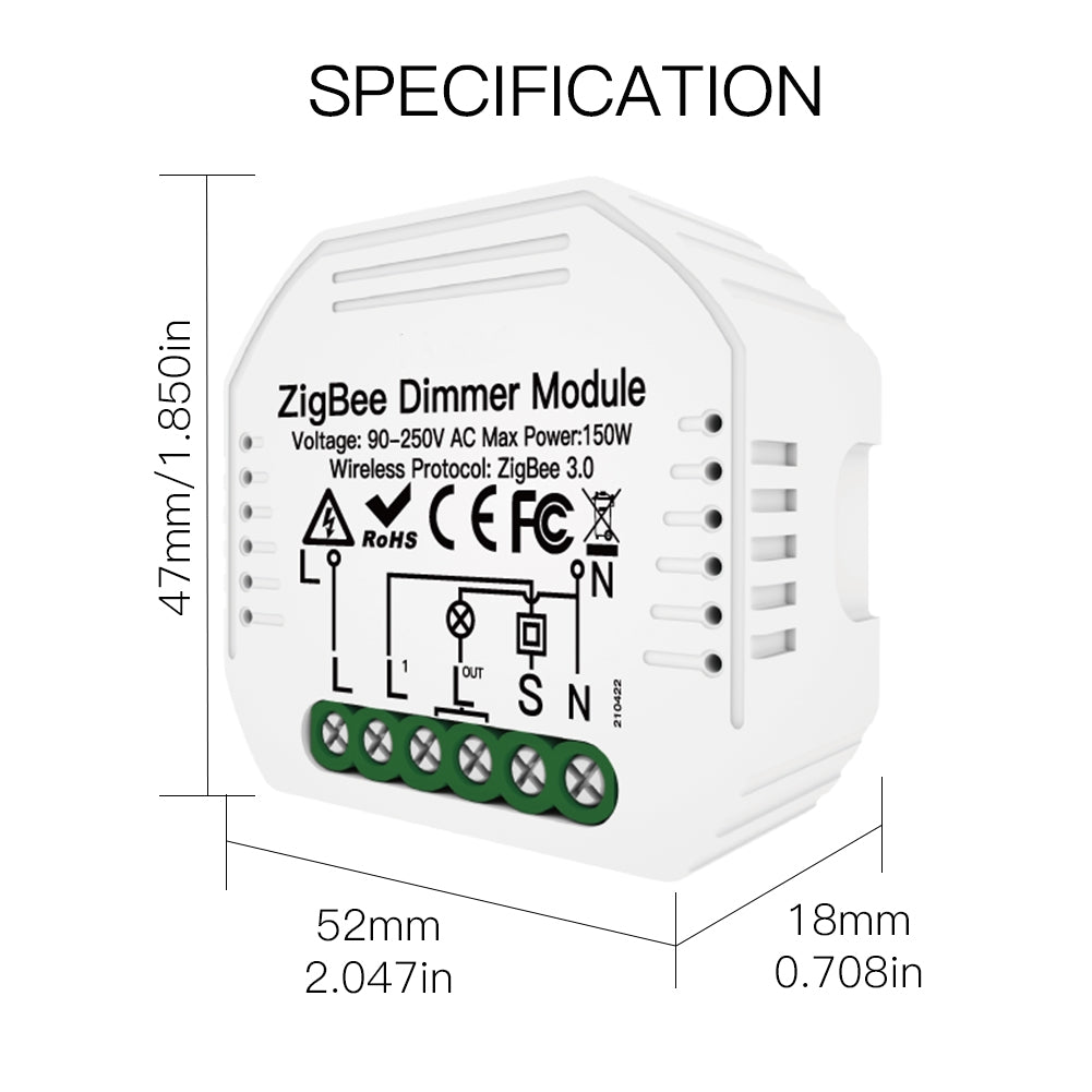 Módulo de Luzes Dimmer - Zigbee 3.0 para Interruptor Simples Moes - Tuya / Smartlife - MS-105Z