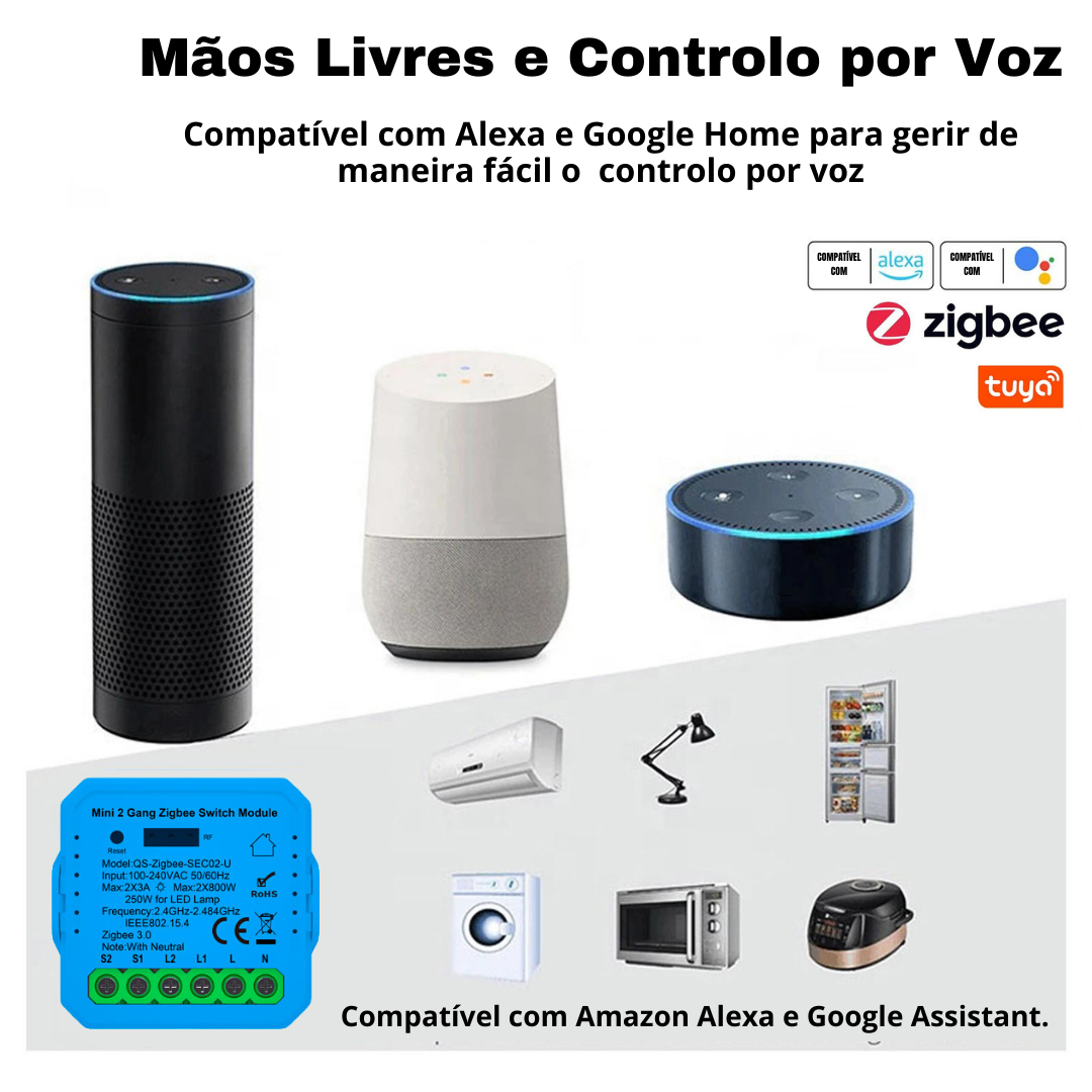 Mini Módulo de Luzes Duplo (2 gangs) – Zigbee 3.0 – Tuya / Smartlife