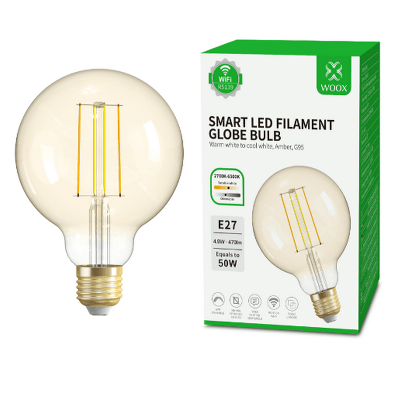Bombilla de filamento Woox E27 470lm 4,9W Blanco cálido 2700K + Blanco frío 6500K