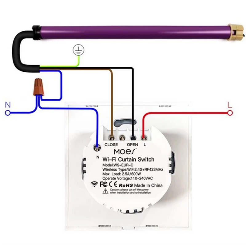 Interruptor Touch de Estore Wi-Fi + RF com Percentagem Moes - Branco - Gama Simple Touch - Tuya / Smartlife - WS-EUR-C