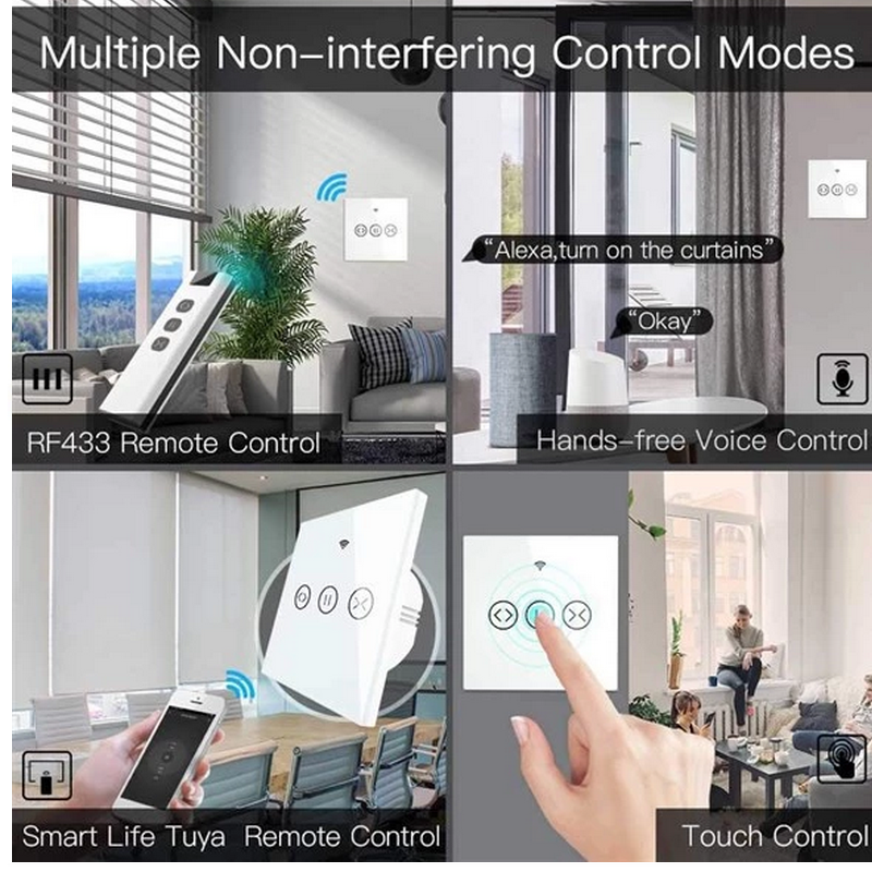 Interruptor Touch de Estore Wi-Fi + RF com Percentagem Moes - Branco - Gama Simple Touch - Tuya / Smartlife - WS-EUR-C