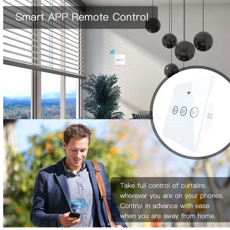 Interruptor Touch de Estore Wi-Fi + RF com Percentagem Moes - Branco - Gama Simple Touch - Tuya / Smartlife - WS-EUR-C