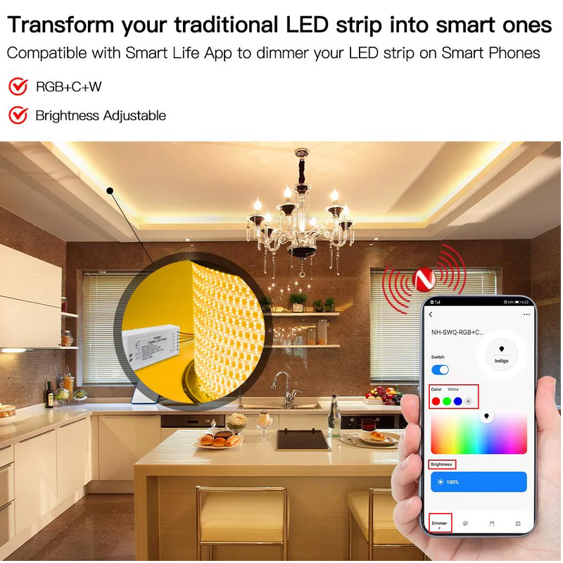 Controlador de tira de luz RGB CCT de Moes - Zigbee - Tuya / Smartlife