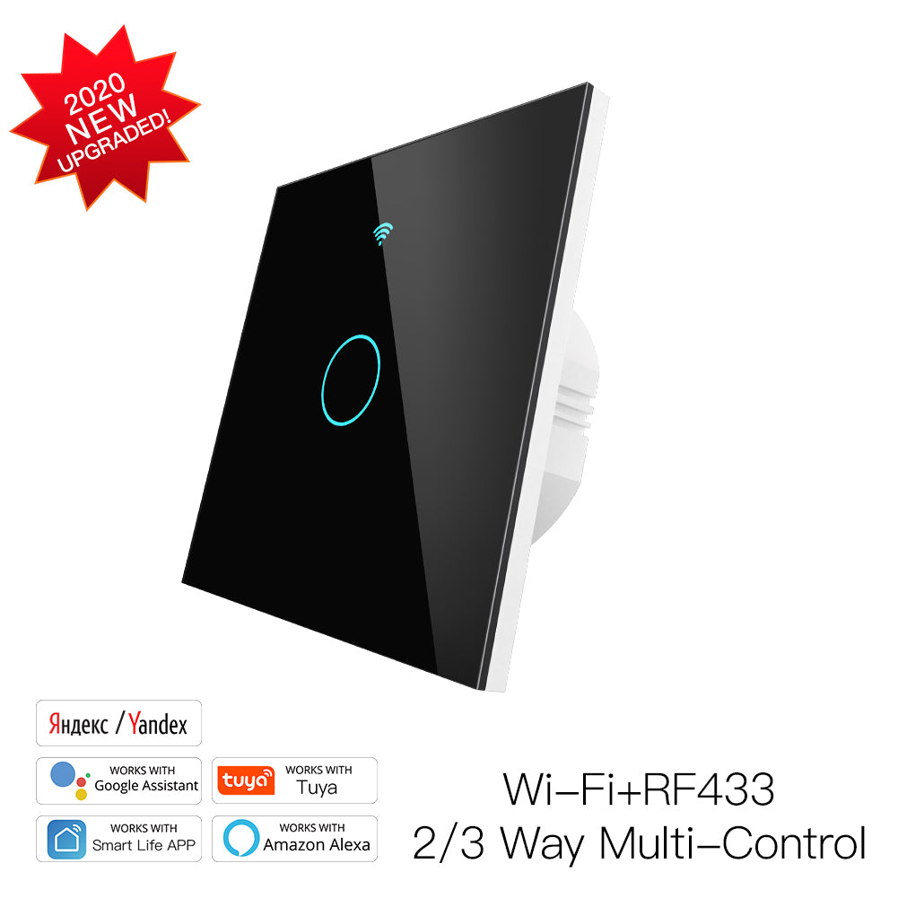 Interruptor Touch de Luz Wi-Fi + RF - Preto - 1 Gang Moes - Gama Simple Touch - Tuya / Smartlife - WR-EU1-RFB