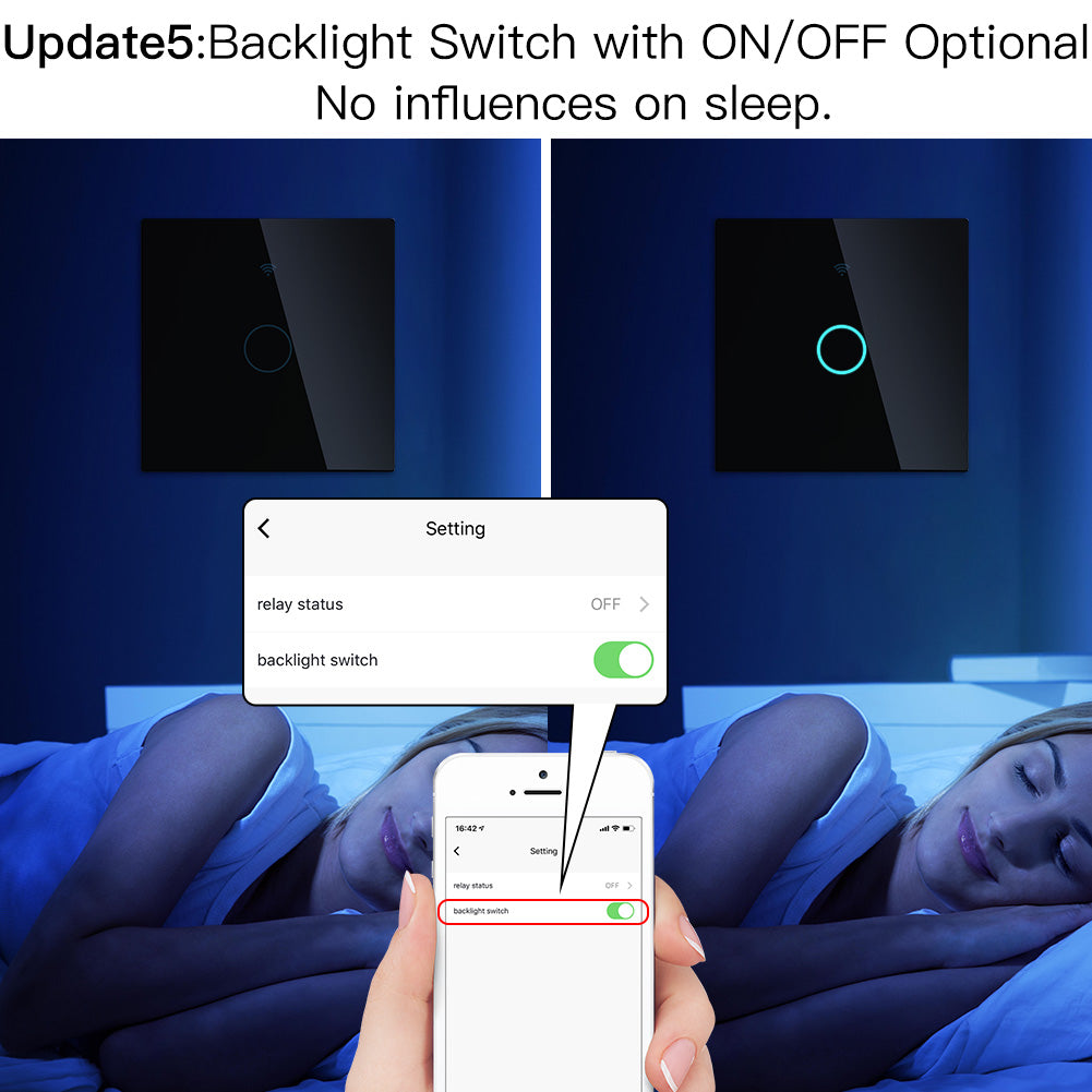Interruptor Touch de Luz Wi-Fi + RF - Preto - 1 Gang Moes - Gama Simple Touch - Tuya / Smartlife - WR-EU1-RFB