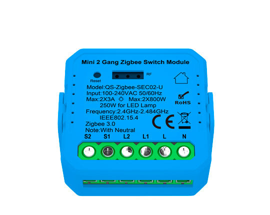 Mini Módulo de Luzes Duplo (2 gangs) – Zigbee 3.0 – Tuya / Smartlife