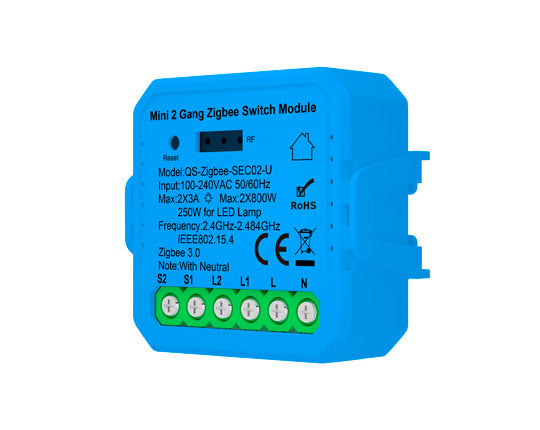 Mini Módulo de Luzes Duplo (2 gangs) – Zigbee 3.0 – Tuya / Smartlife