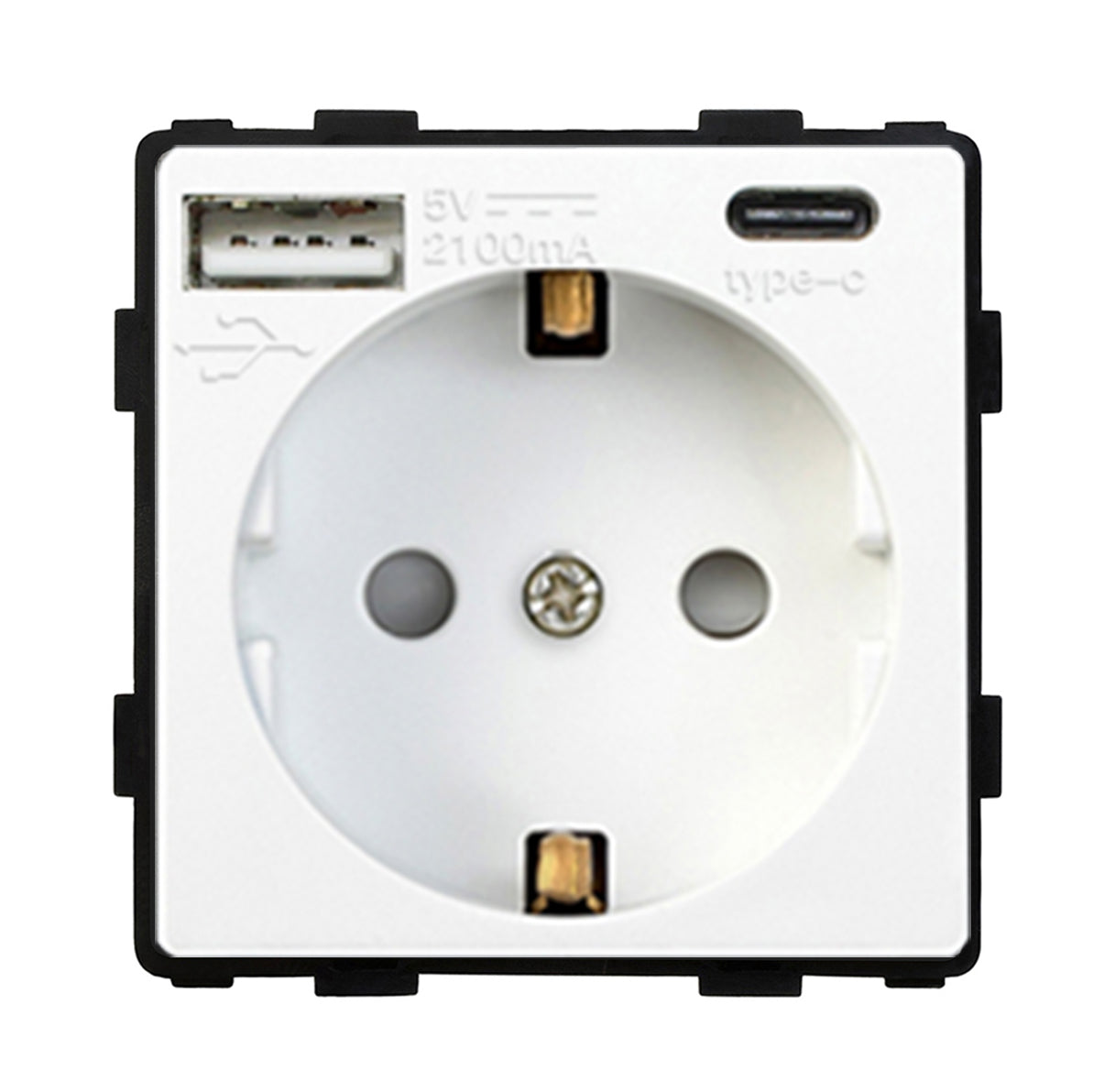 Toma de corriente mecánica común con USB + USB tipo C para integración - Línea Desire Blanca