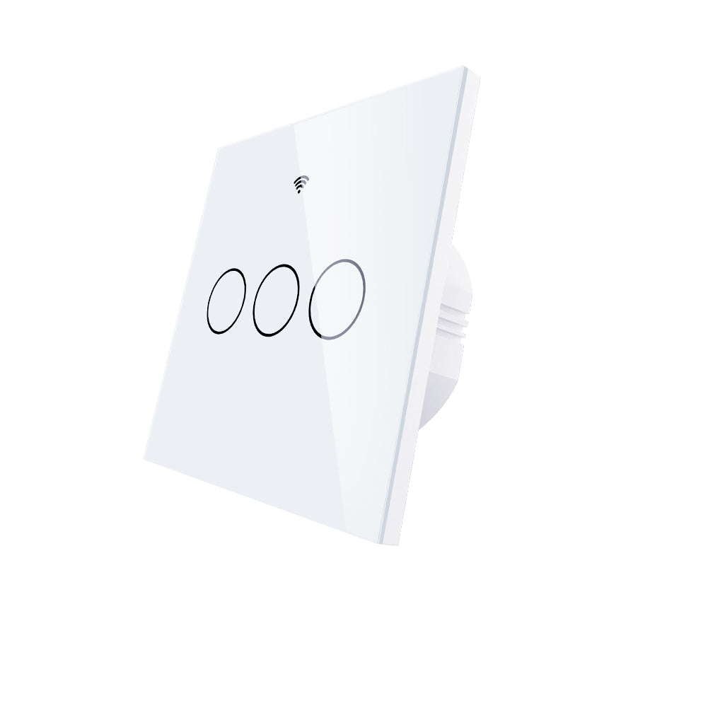 Interruptor Touch de Luz Wi-Fi + RF Branco - 3 Gang Moes - SEM NEUTRO - Gama Simple Touch - Tuya / Smartlife - WS-EU3-L
