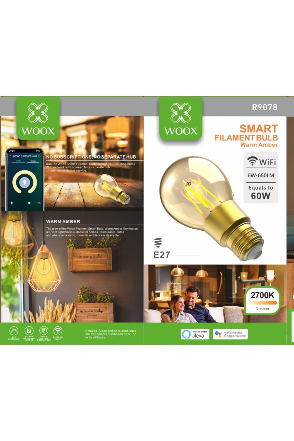 Bombilla LED de filamento Woox E27 inteligente/TUYA/Smart Life