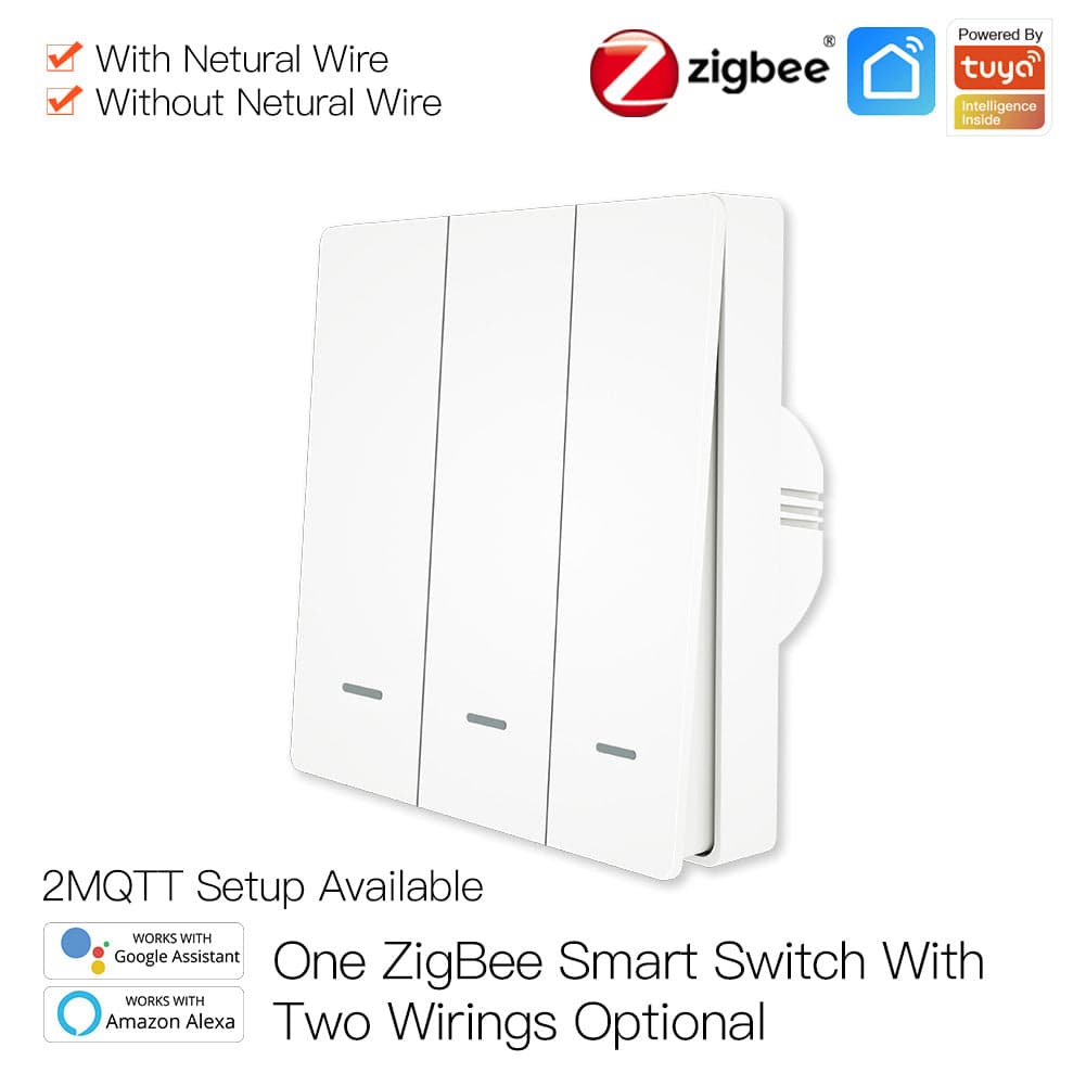 Interruptor Push AMCD - 3 TECLAS - Zigbee 3.0 - BRANCO - Tuya / Smartlife - Funciona c/ ou s/ Neutro