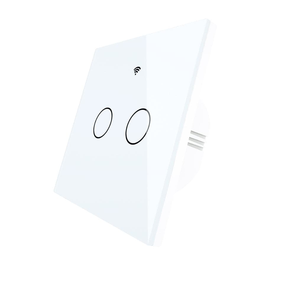 Interruptor Touch de Luz Wi-Fi + RF Branco - 2 Gang - SEM NEUTRO - Gama Simple Touch - Tuya / Smartlife - WS-EU2-L
