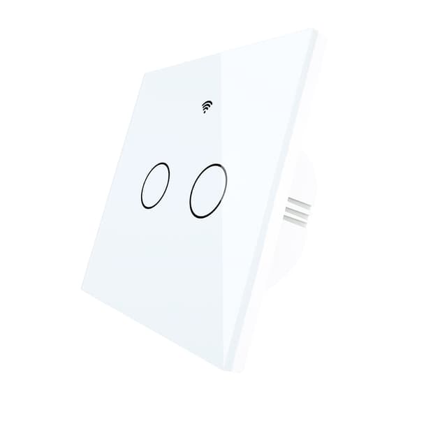 Interruptor Touch de Luz Wi-Fi + RF Branco - 2 Gang - SEM NEUTRO - Gama Simple Touch - Tuya / Smartlife - WS-EU2-L