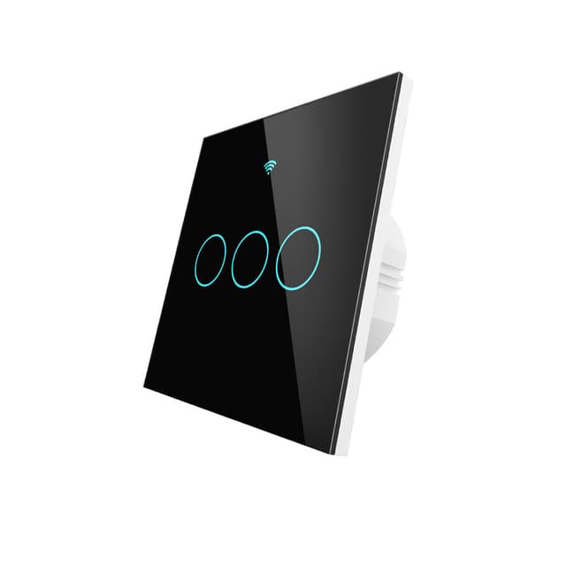 Interruptor Touch de Luz Wi-Fi + RF - Preto - 3 Gang - Gama Simple Touch - Tuya / Smartlife - WR-EU3-RFB