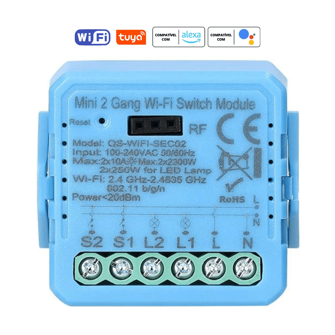 Mini Módulo de Luzes Wi-Fi Simples (2 gang) – Tuya / Smartlife